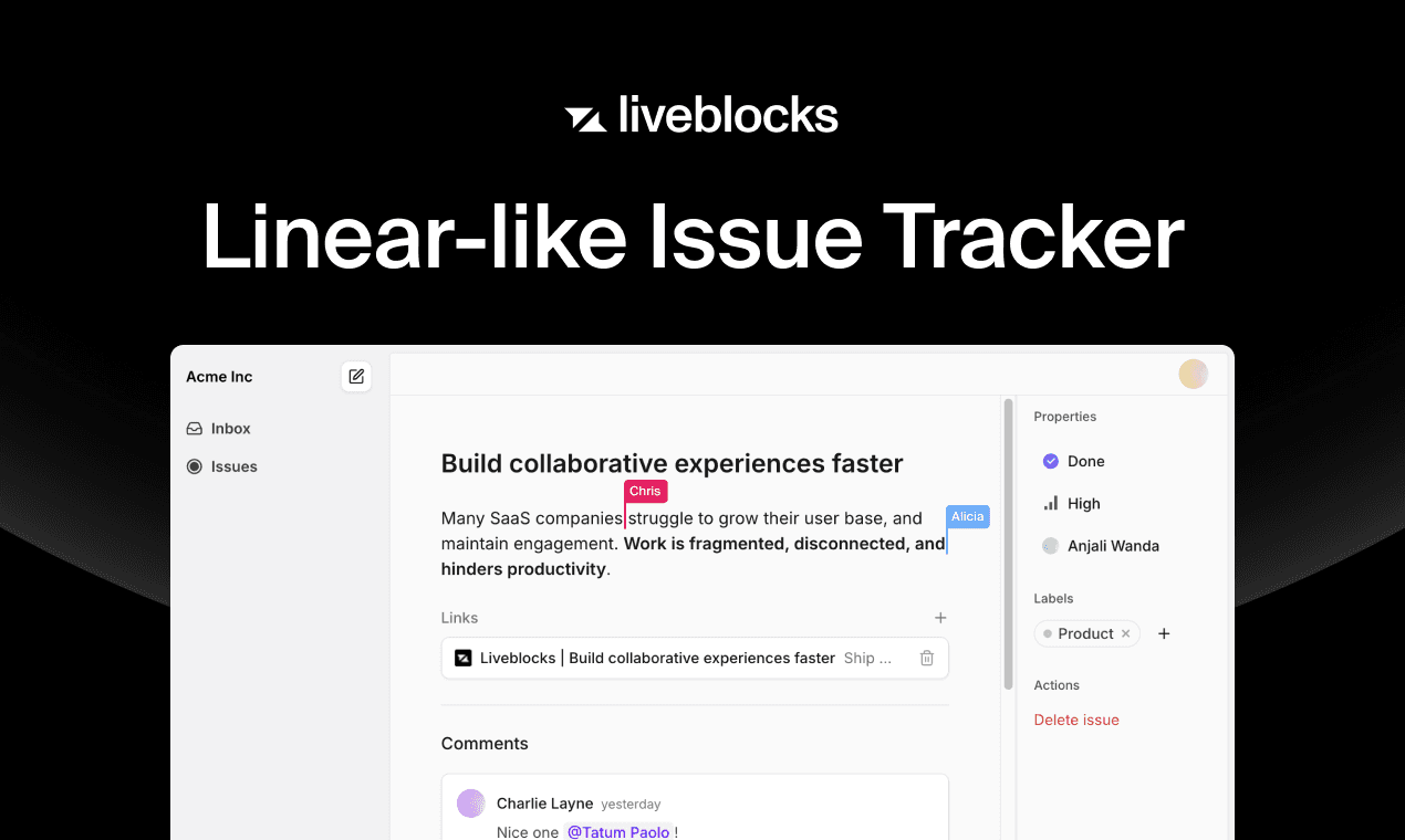 Liveblocks Linear-like Issue Tracker template OG image
