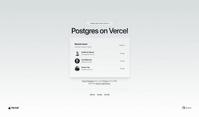 Vercel Postgres + Prisma Next.js Starter