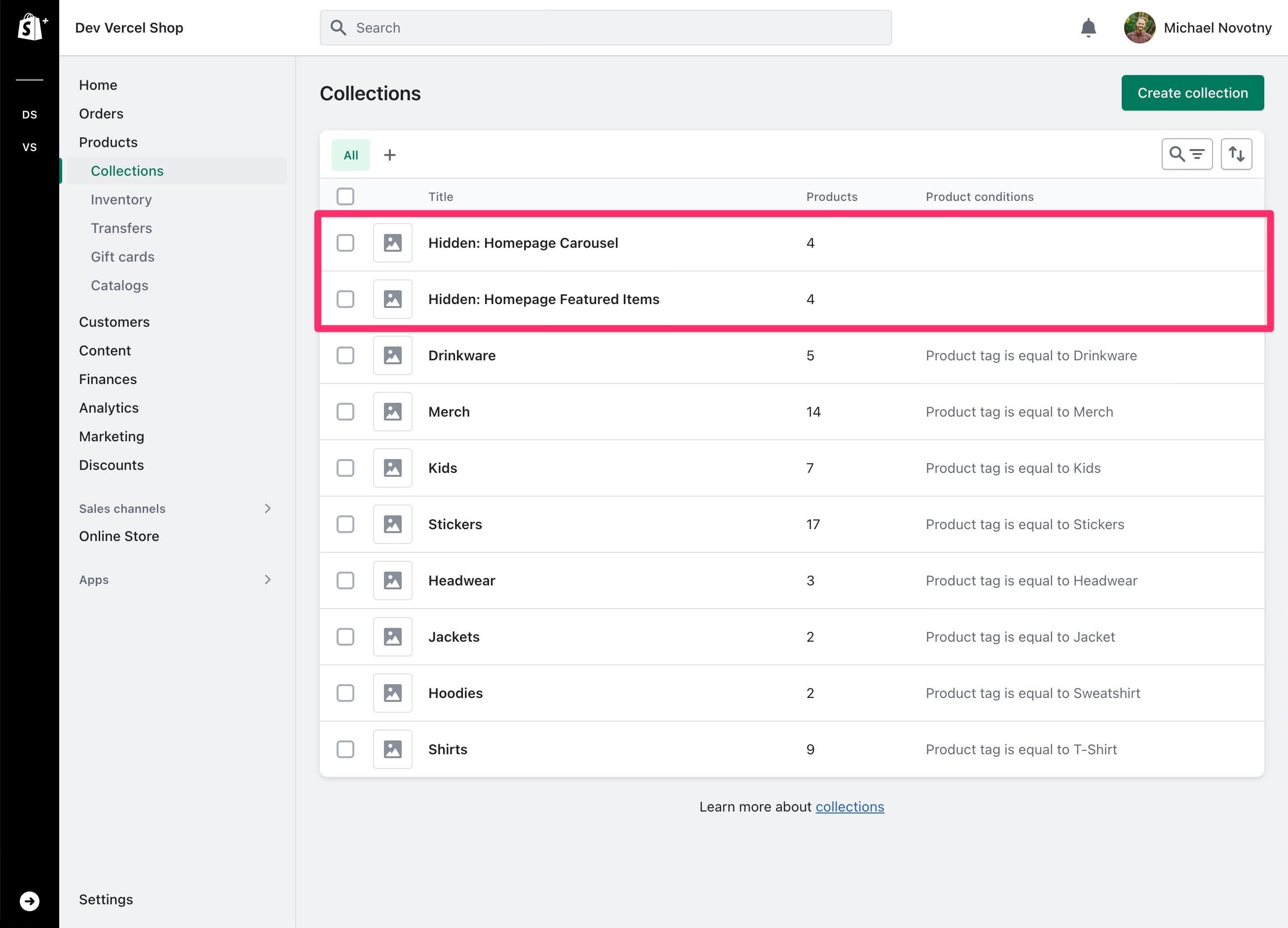 Shopify collections