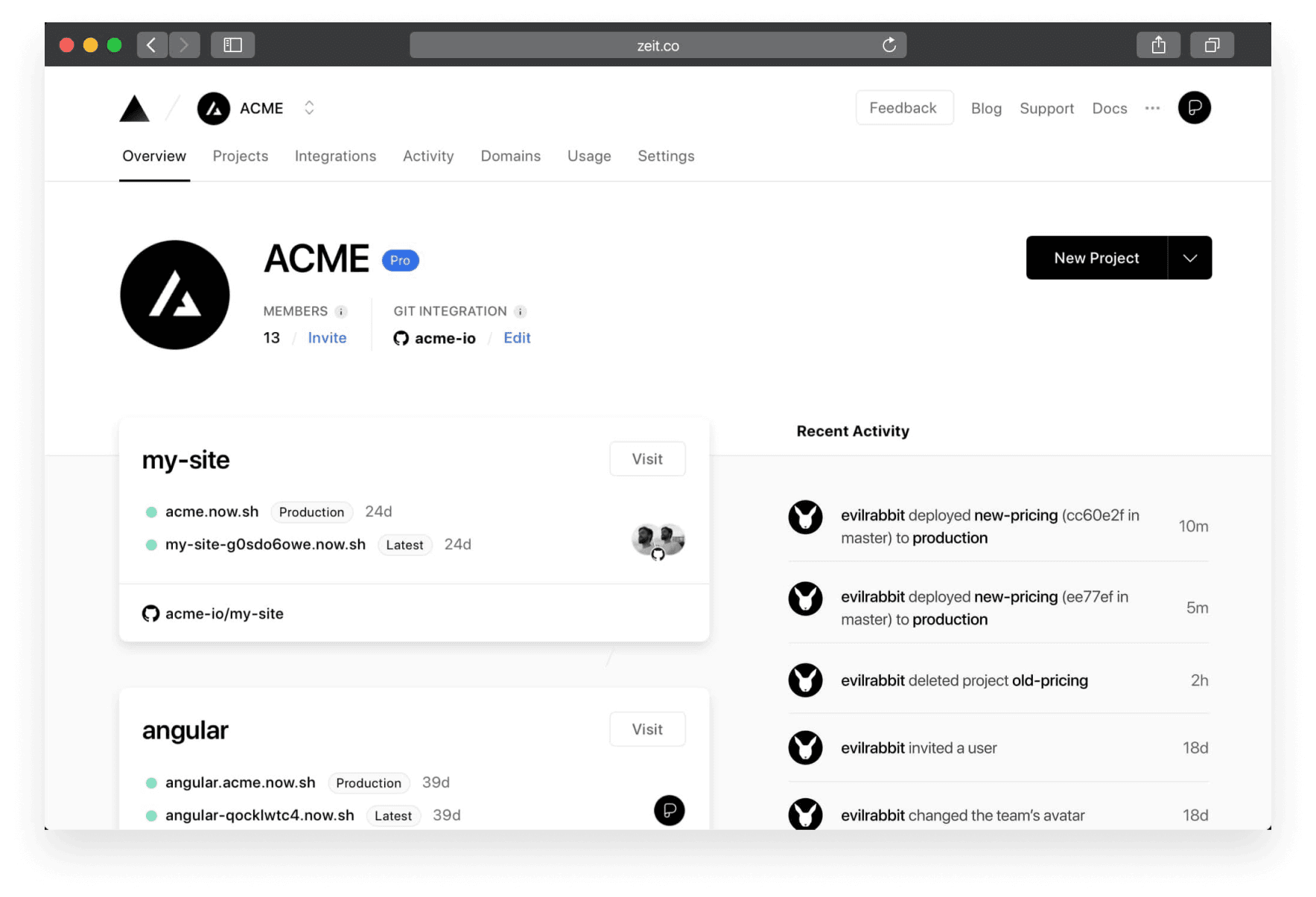 The new Vercel Dashboard.