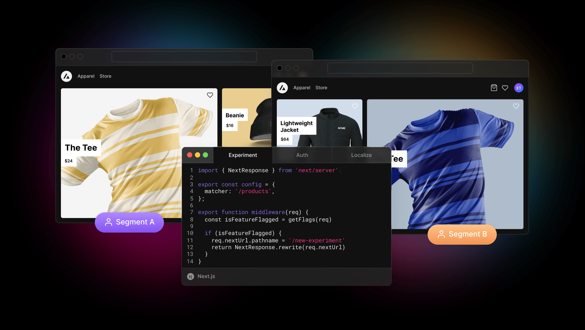 A/B testing and feature flags, directly in your code with Edge Middleware