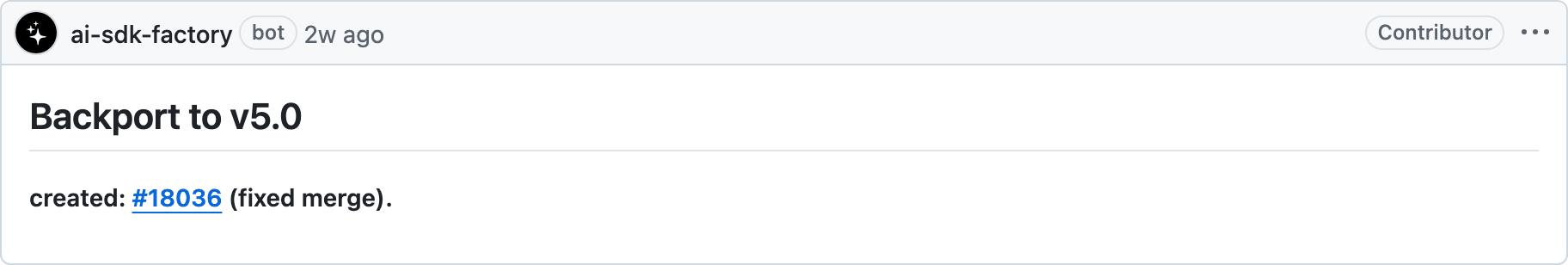 AI SDK factory automating the backport process for a feature request