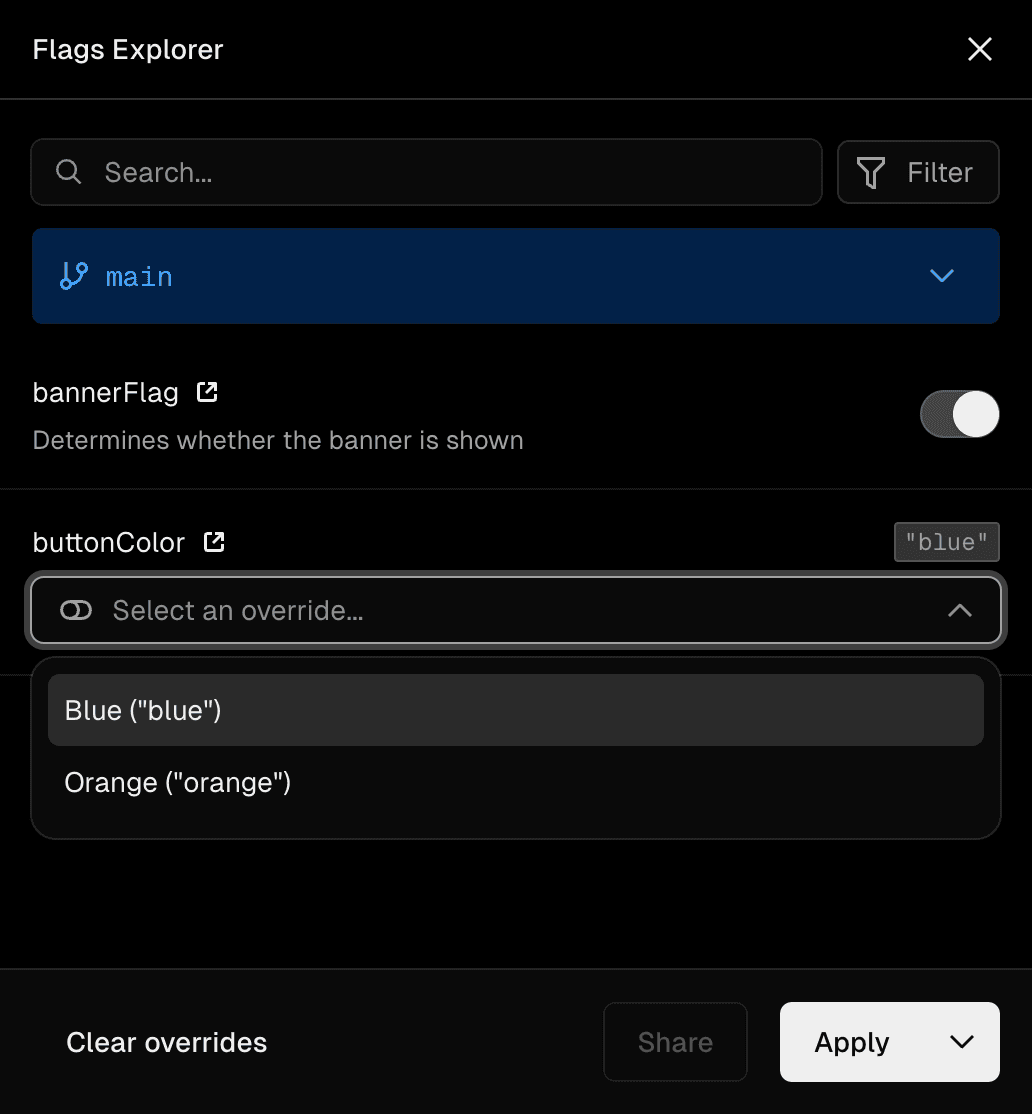 See and override your feature flags in the Vercel Toolbar with the Flags Explorer.