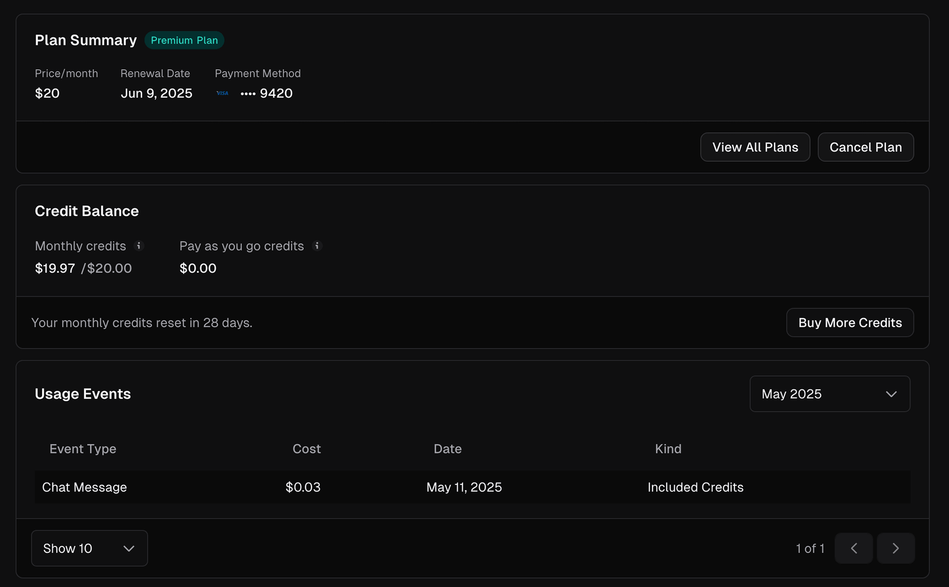 Updated Billing and Usage tab of your v0 Project Settings.