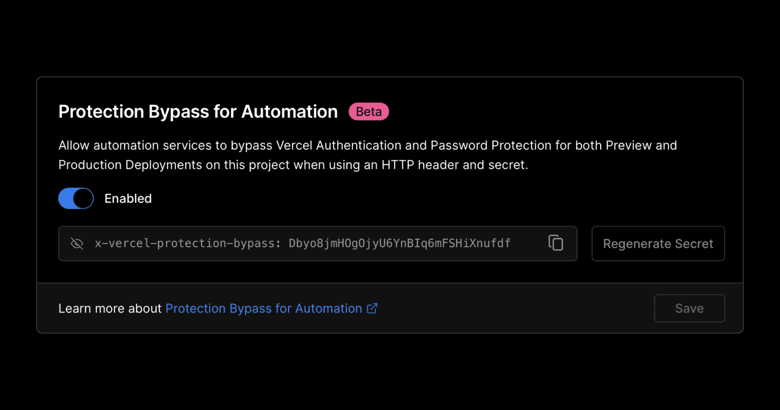 The header secret can be used to grant access to end to end testing tools