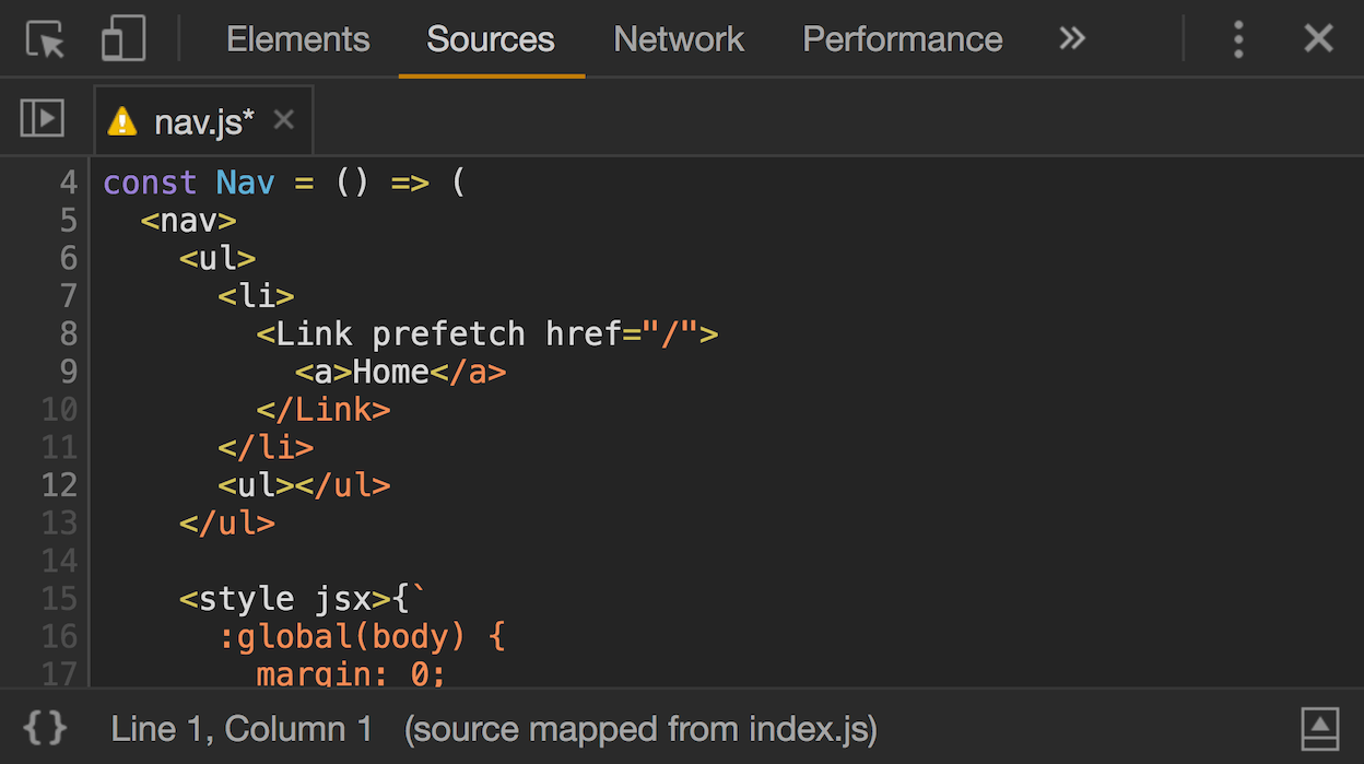 The source code is shown in the sources panel