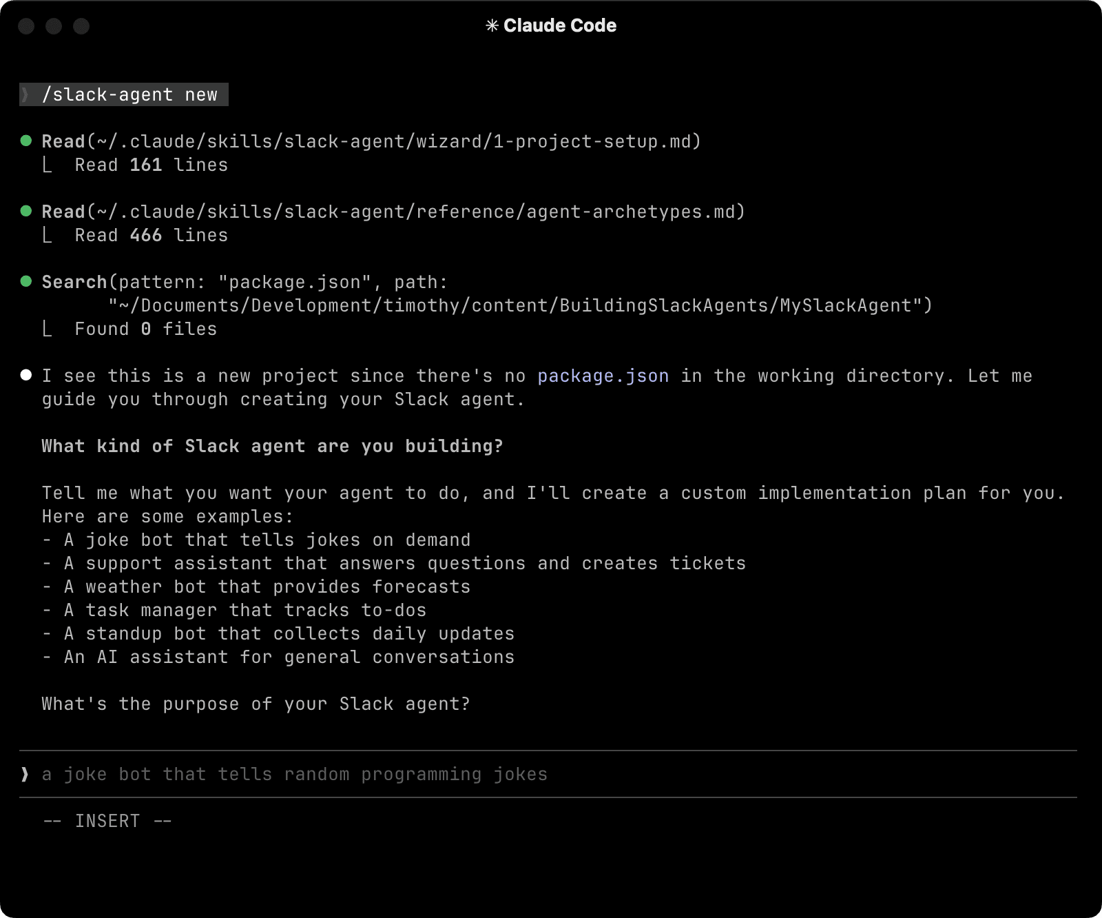 The wizard walks you through each stage in your terminal