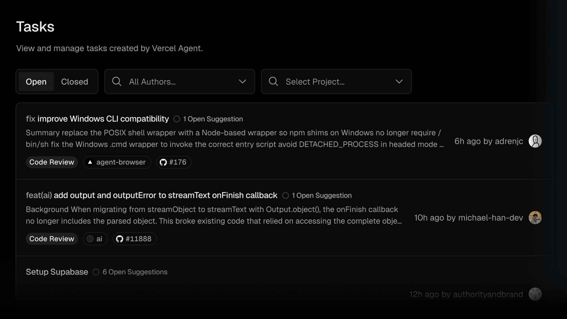 Vercel Agent - Tracking concurrent agent jobs